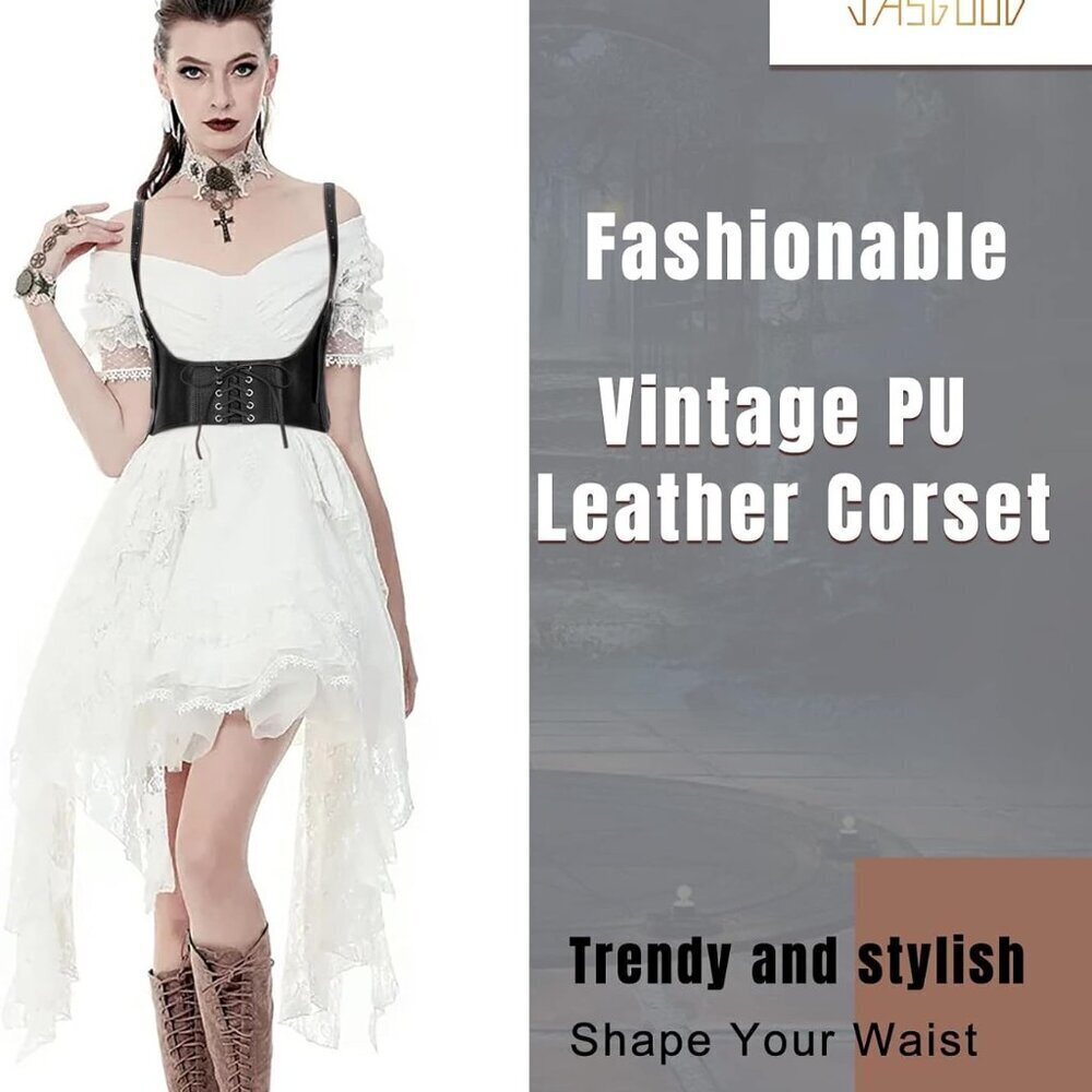 Women Faux Leather Corset Waist Belt Elastic Underbust Steampunk Steampunk Waspi - Picture 2 of 6